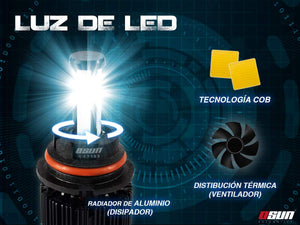 Kit de Focos LED modelo C4 de 55w con 4 caras de LED, ventilador, Canbus, ideal para Faros Principales con Alta y Baja en un Mismo Foco (Bi-Led) (9007)