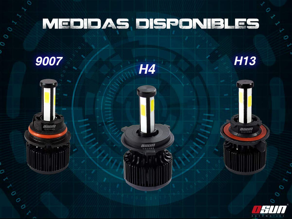 Kit de Focos LED modelo C4 de 55w con 4 caras de LED, ventilador, Canbus, ideal para Faros Principales con Alta y Baja en un Mismo Foco (Bi-Led) (9007)