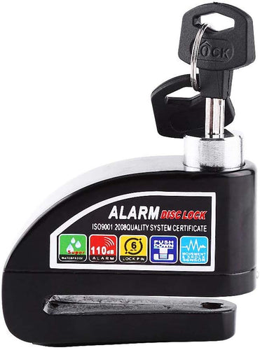 Candado de disco de alarma antirrobo, sistema de alarma de seguridad de 110 dB, bloqueo antirrobo freno disco para motocicleta o scooter(Negro)