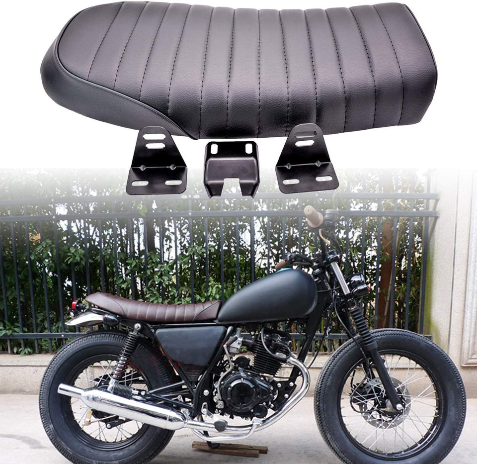 KaTur - Sillín de asiento para motocicleta, color negro, estilo clásico, plano, para Honda CB125S CB550 CL350 450 CB CL Retro Cafe Racer